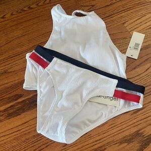 NWT 2piece social angel racer back white bikini size small